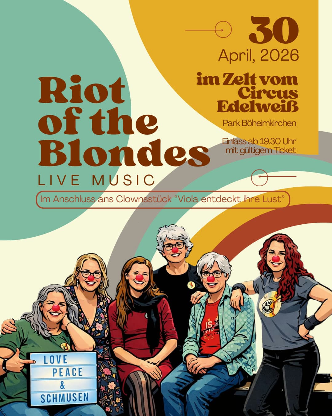 Plakat zum Auftritt „Live Music im Zirkuszelt“ am Donnerstag, 30. April 2026 — Zelt vom Circus Edelweiß, Park Böheimkirchen